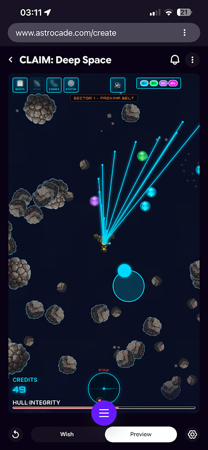 CLAIM: Deep Space laser mining gameplay
